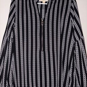 Michael Kors Black and White Chain Pattern Half Zippered Shirt